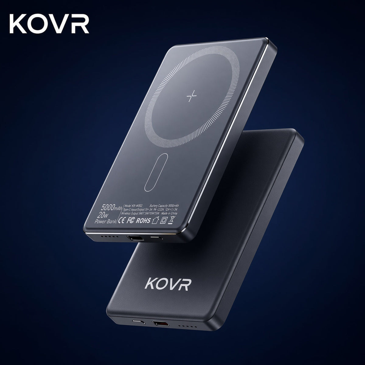 KOVR Relais — batterie externe MagSafe 5 000 mAh, boitier aluminium